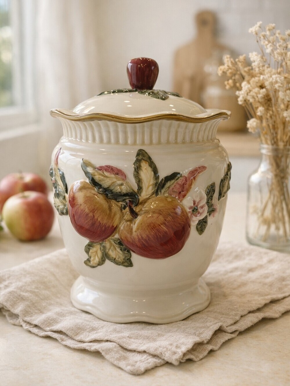 Hand-Painted Fruit Ceramic Canister with Lid
